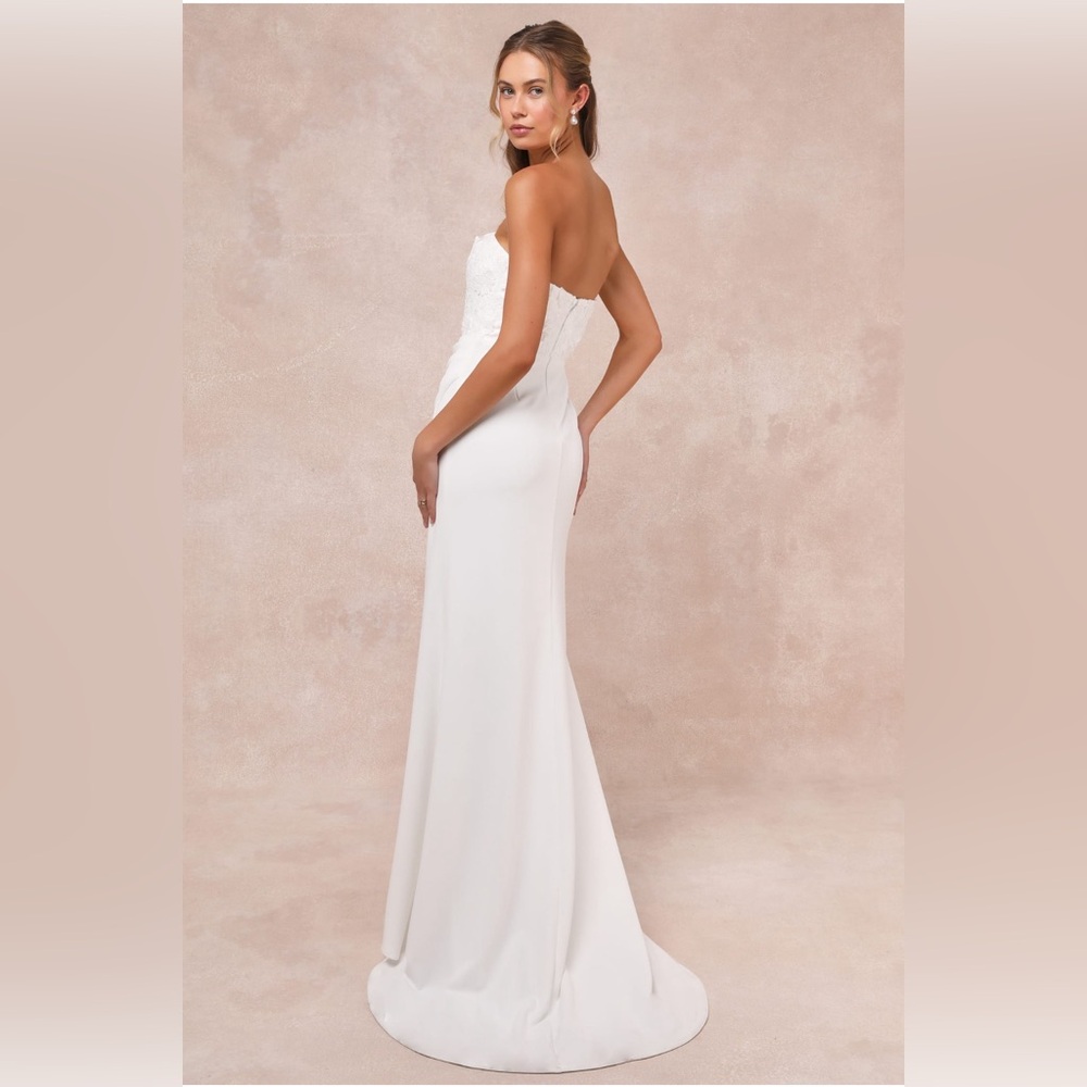 Refined Glow White 3D Embroidered Sequin Strapless Maxi Dress By Lulus XL NEW - Picture 4 of 7